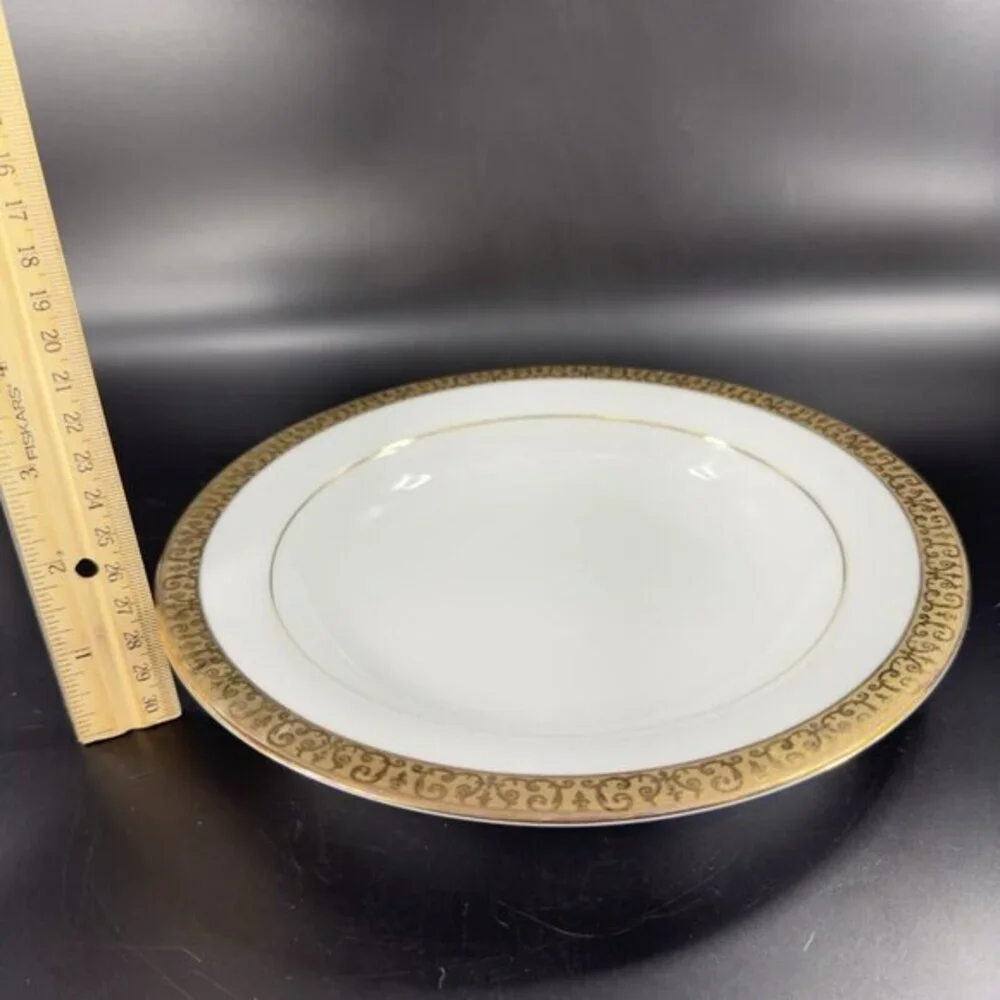 Royal Gallery‎ Gold Deep Dish Plates Macy 1991 Porcelain Made In Sri Lanka Set 2